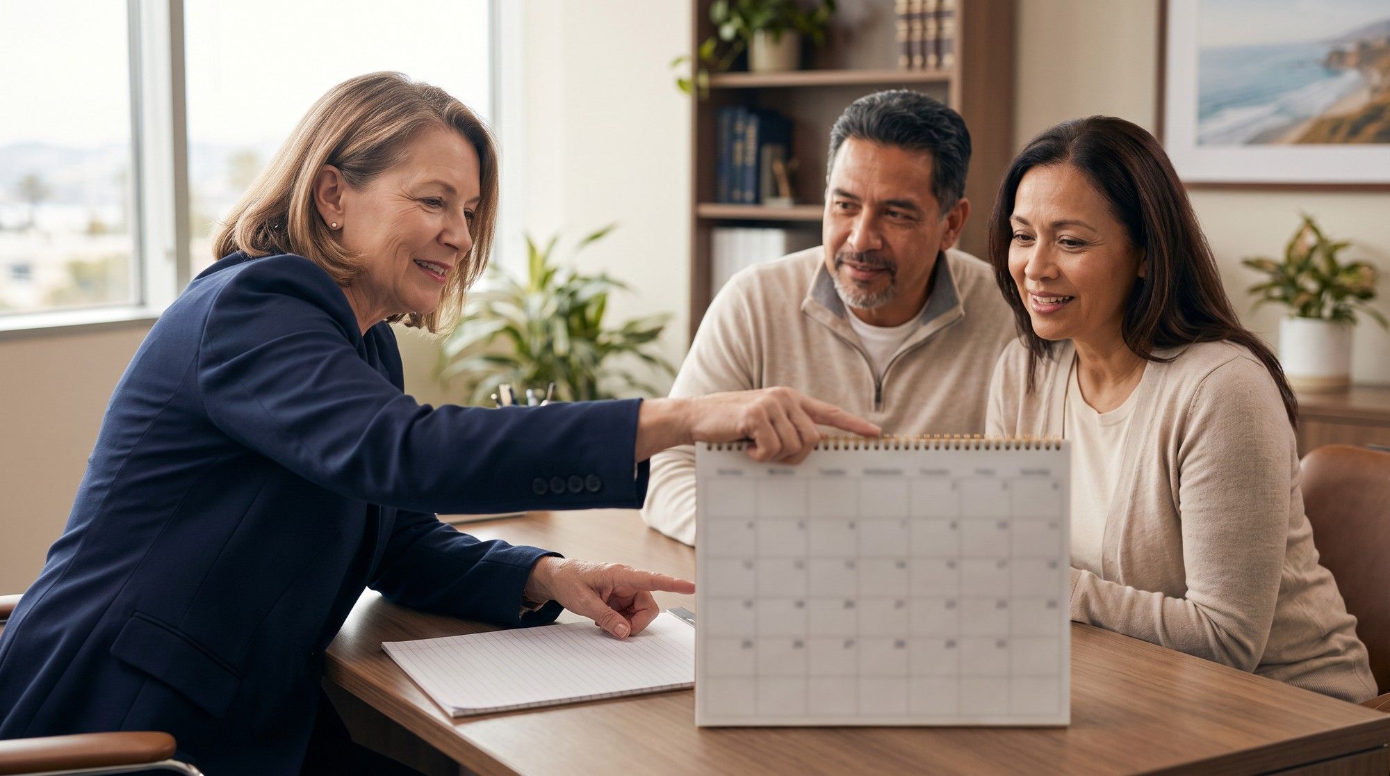 Attorney explaining a filing deadline to a family during a consultation. Illustration for Statute of Limitations for Elder Abuse in California.